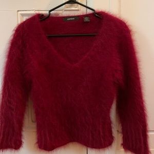 Express Red V-Neck Angora Sweater